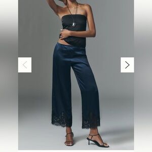 Reformation Carolina Silk Lace Pants navy and black trim. 
100% silk